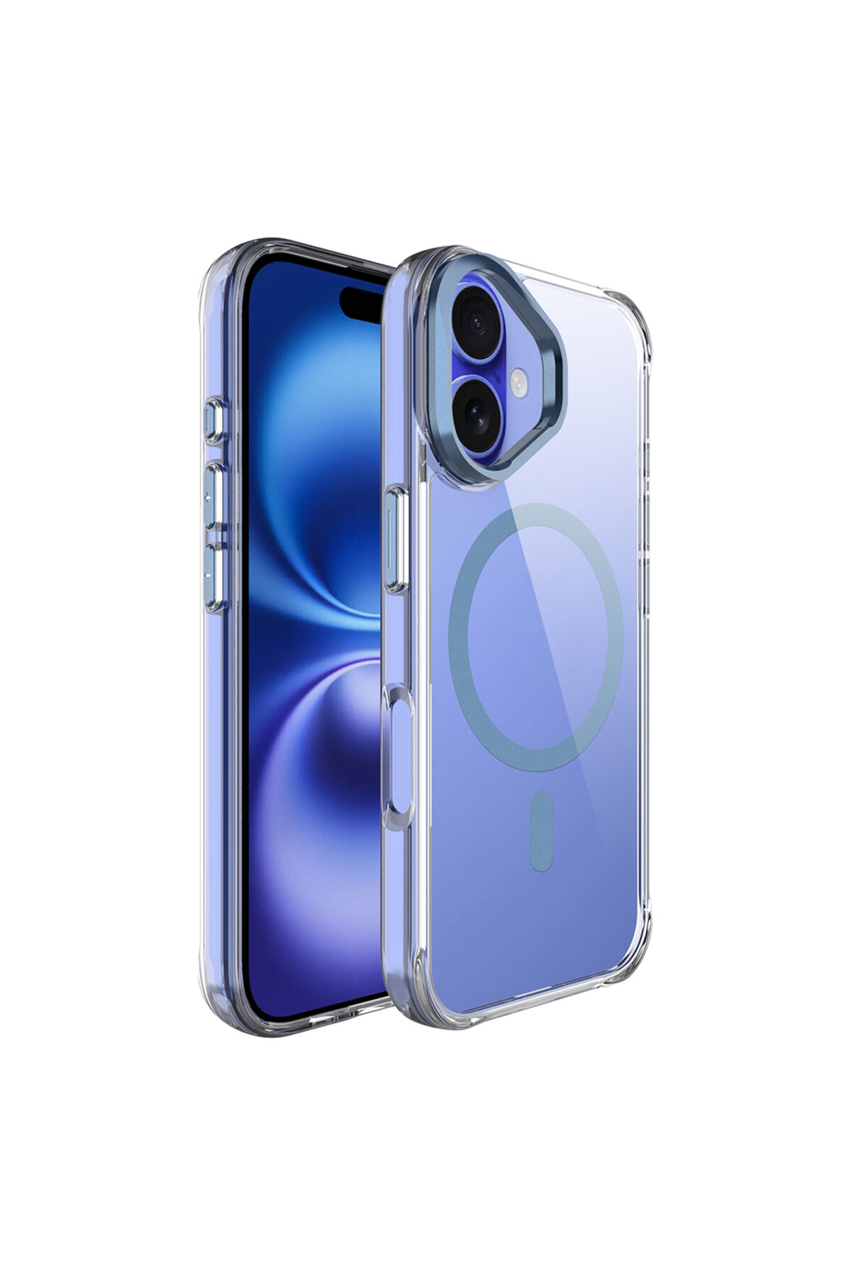 iPhone 17 Kılıf M-safe Şarj Özellikli Airbagli Kamera Standlı Zore Azor Kapak - Lacivert Lacivert