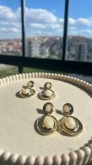 İnci Detaylı Gold Sallantılı Küpe Beyaz