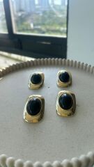 Siyah Taş Detaylı Gold Vintage Küpe Siyah
