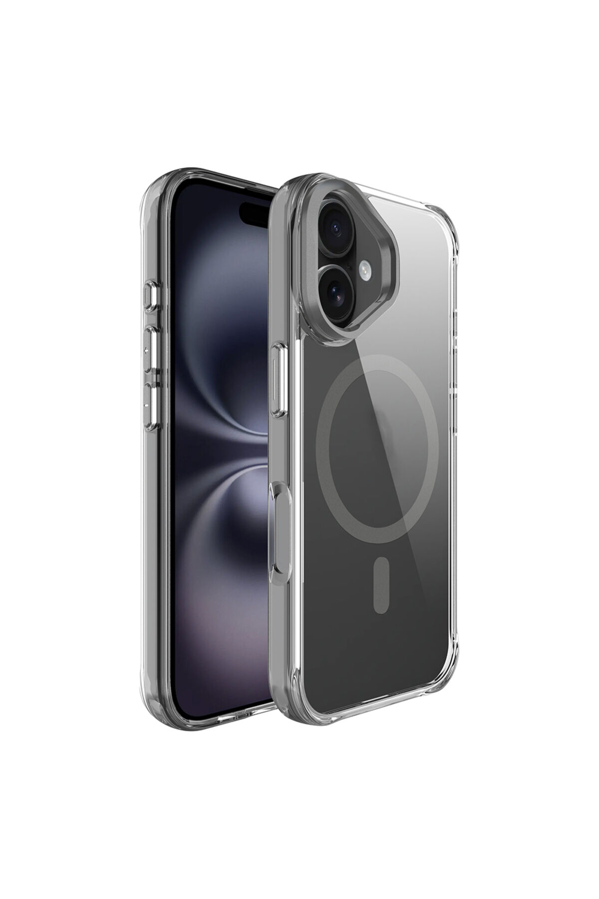 iPhone 17 Kılıf M-safe Şarj Özellikli Airbagli Kamera Standlı Zore Azor Kapak - Lacivert Gri