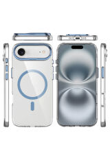 iPhone 17 Air Kılıf M-safe Şarj Özellikli Airbagli Kamera Standlı Zore Azor Kapak - Lacivert Gri