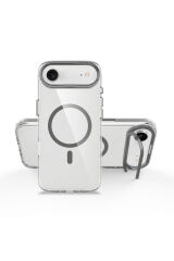 iPhone 17 Air Kılıf M-safe Şarj Özellikli Airbagli Kamera Standlı Zore Azor Kapak - Lacivert Gri