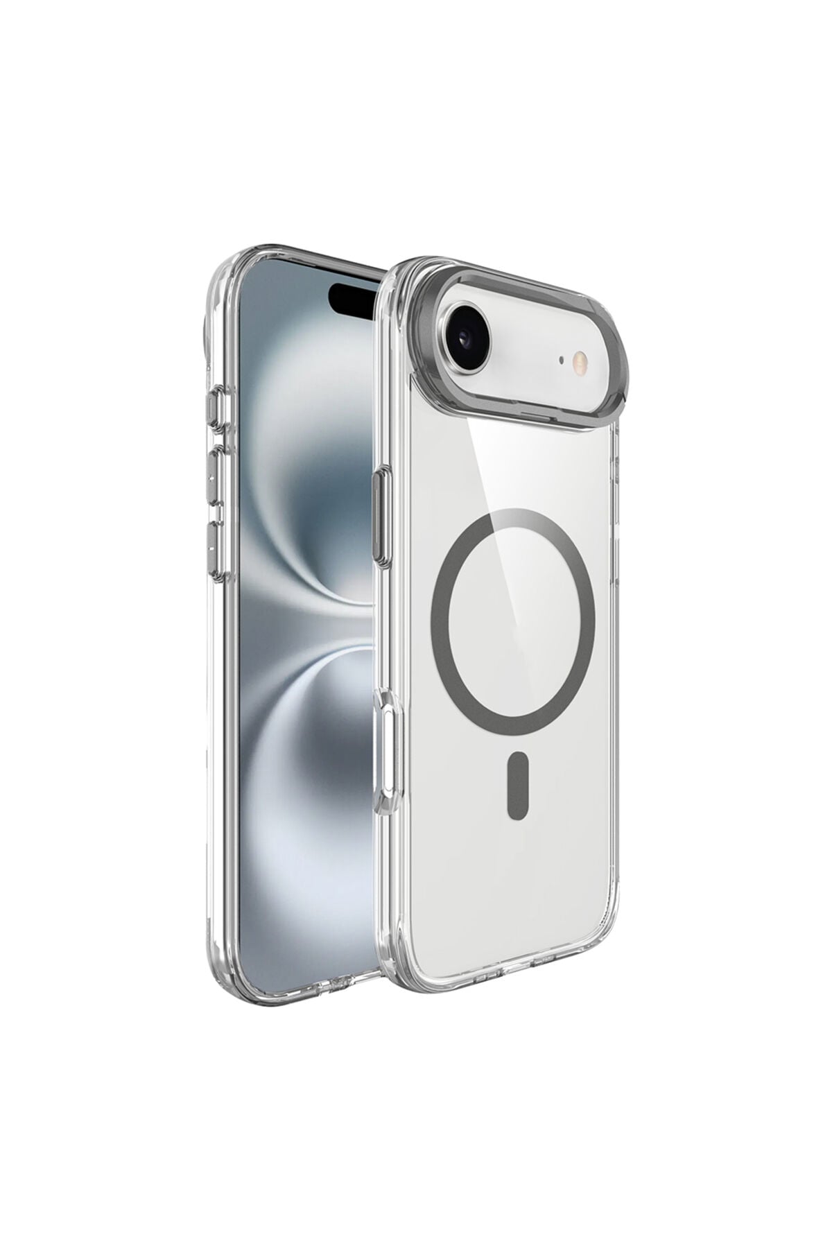 iPhone 17 Air Kılıf M-safe Şarj Özellikli Airbagli Kamera Standlı Zore Azor Kapak - Lacivert Gri