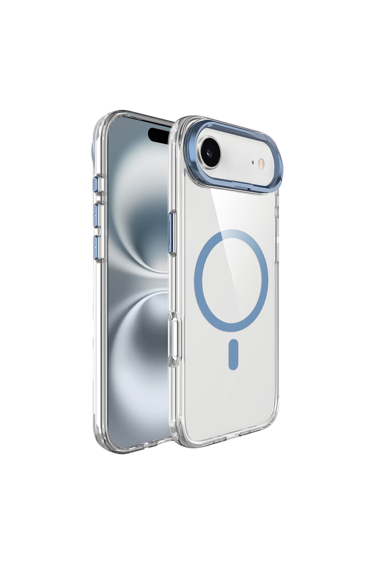 iPhone 17 Air Kılıf M-safe Şarj Özellikli Airbagli Kamera Standlı Zore Azor Kapak - Lacivert Altın
