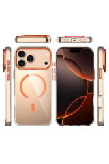 iPhone 17 Pro Kılıf M-safe Şarj Özellikli Airbagli Kamera Standlı Zore Azor Kapak - Koyu Gri Gri