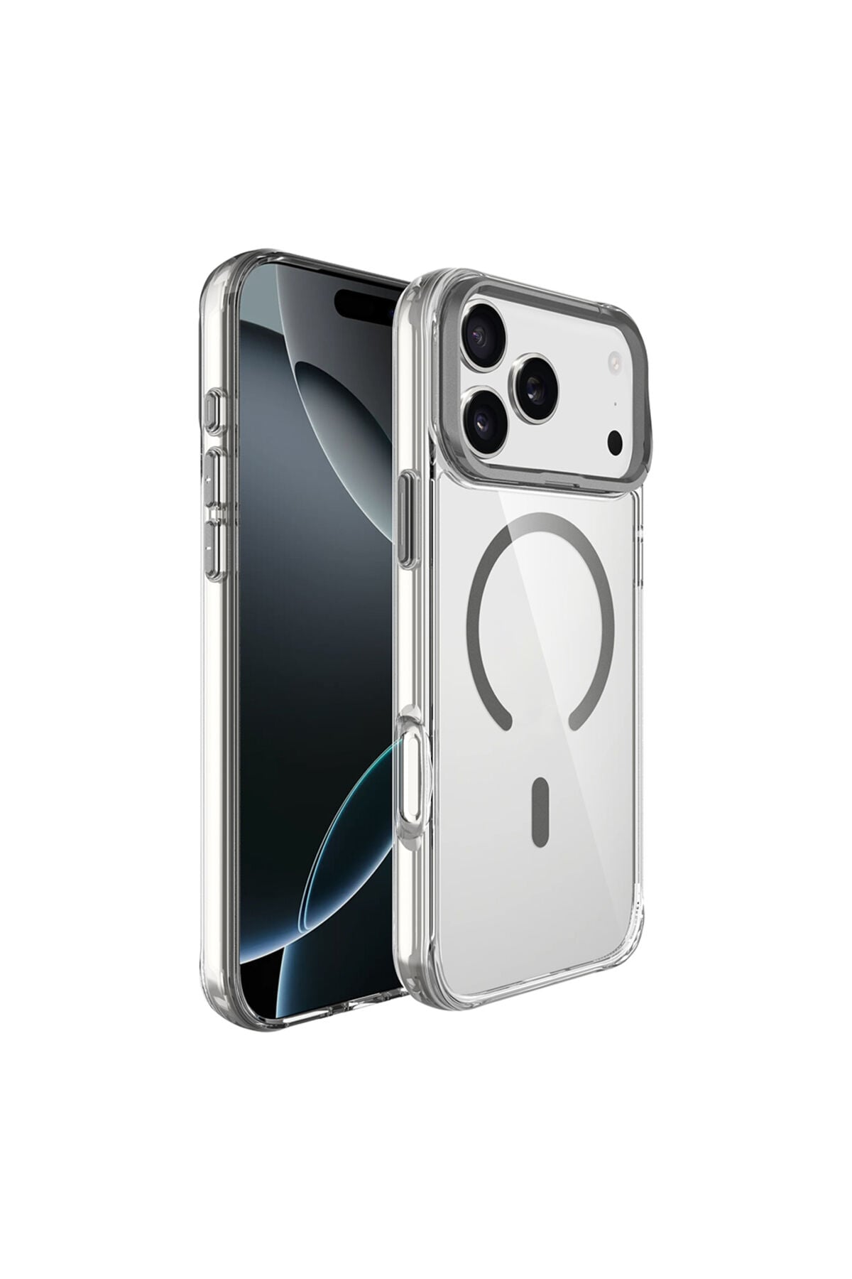 iPhone 17 Pro Kılıf M-safe Şarj Özellikli Airbagli Kamera Standlı Zore Azor Kapak - Koyu Gri Gri