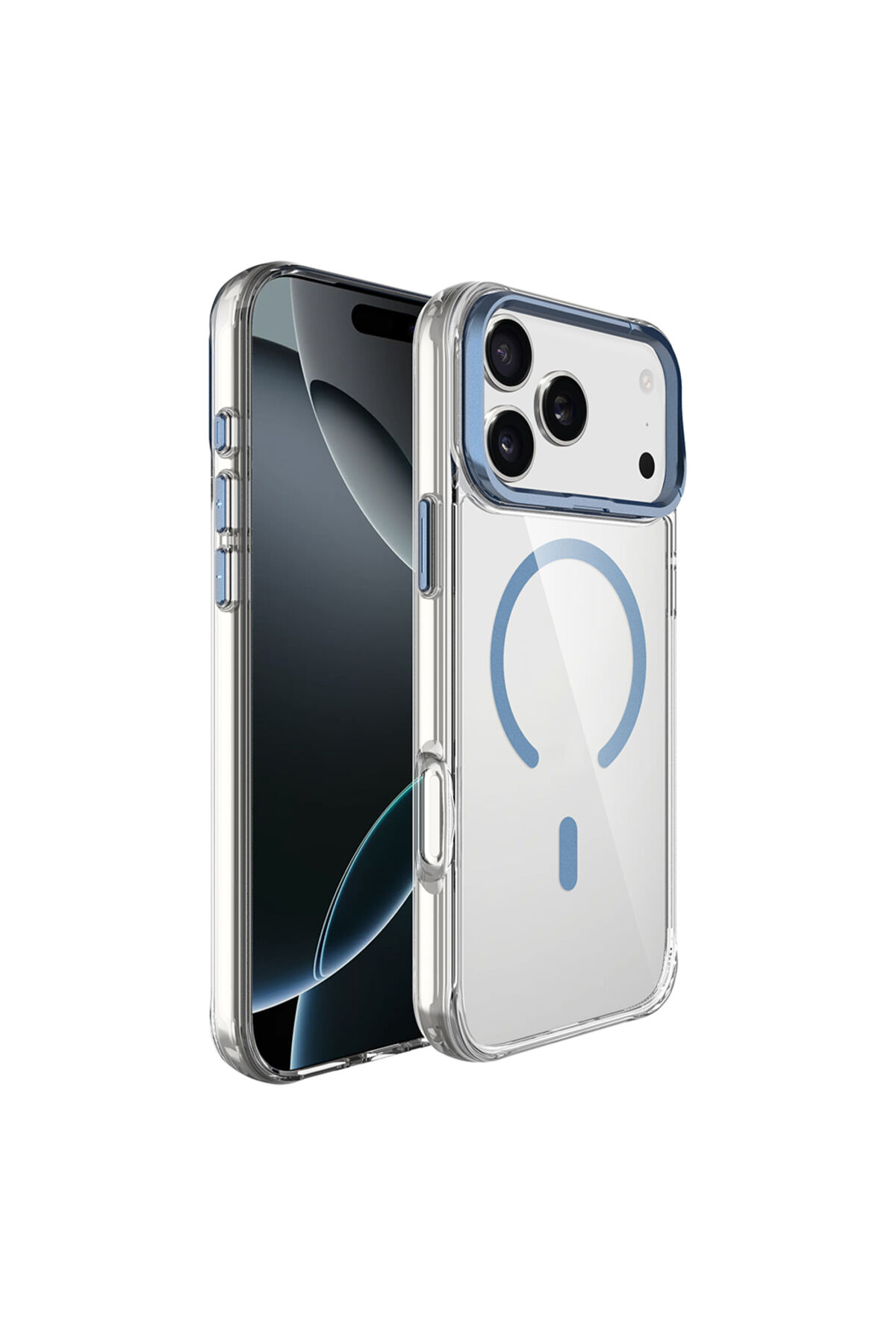 iPhone 17 Pro Kılıf M-safe Şarj Özellikli Airbagli Kamera Standlı Zore Azor Kapak - Koyu Gri Lacivert
