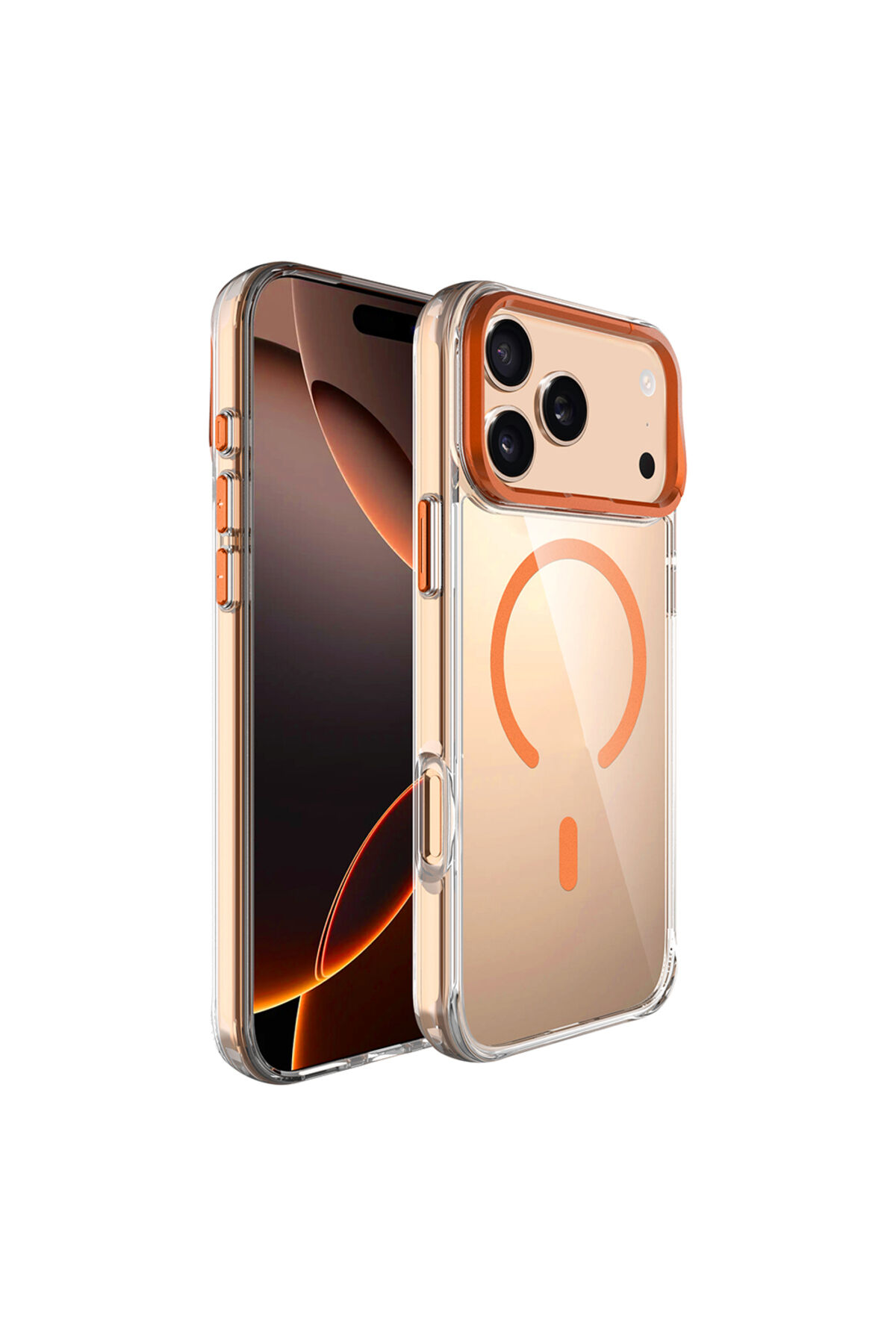 iPhone 17 Pro Kılıf M-safe Şarj Özellikli Airbagli Kamera Standlı Zore Azor Kapak - Koyu Gri Altın