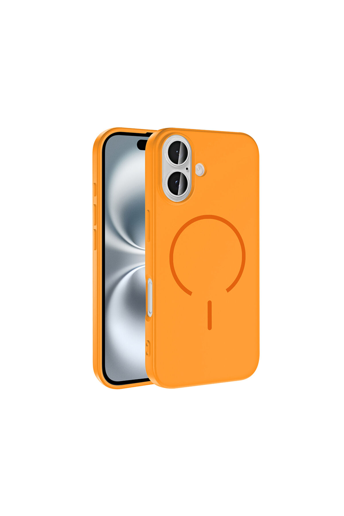 iPhone 16 Kılıf M-safe Şarj Özellikli Zore Meta Kapak - Rose Pembe Turuncu