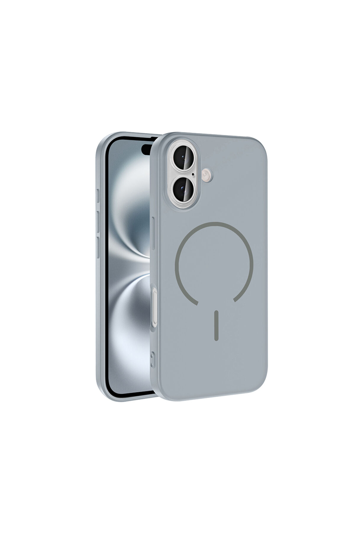 iPhone 16 Kılıf M-safe Şarj Özellikli Zore Meta Kapak - Rose Pembe Gri