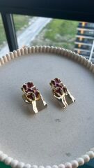 Mine Detaylı Gold Küpe Bordo