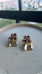 Mine Detaylı Gold Küpe Bordo
