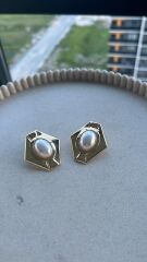 İnci Detaylı Geometrik Küpe Gold