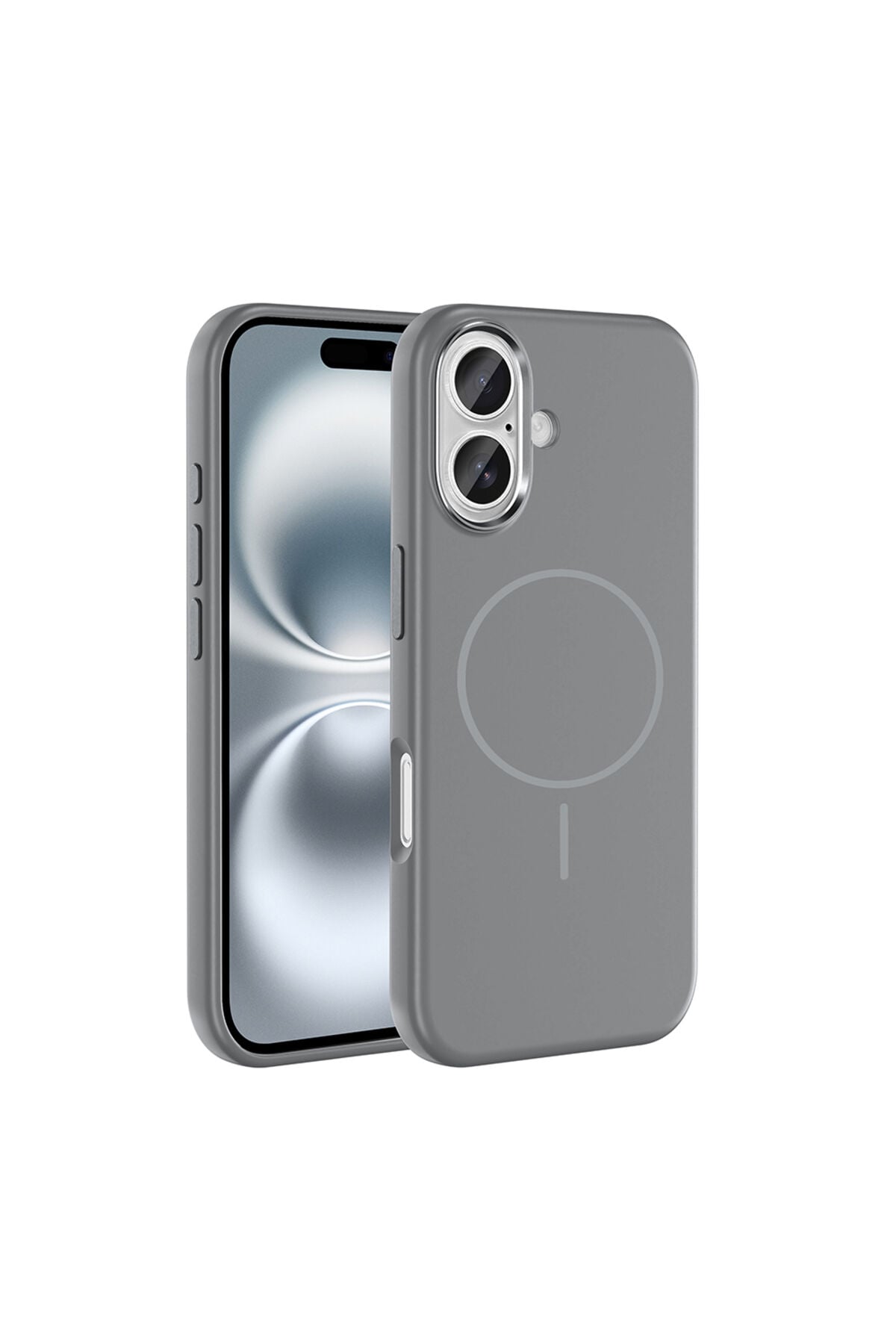 iPhone 16 Kılıf M-Safe Şarj Özellikli Metal Kamera Çerçeveli Zore Edi Silikon Kapak - Titanyum-Gri Gri