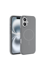 iPhone 16 Kılıf M-Safe Şarj Özellikli Metal Kamera Çerçeveli Zore Edi Silikon Kapak - Titanyum-Gri Gri