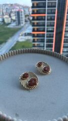 Taş Detaylı Varyantlı Vintage Gold Küpe Turkuaz