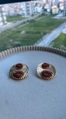 Taş Detaylı Varyantlı Vintage Gold Küpe Turkuaz
