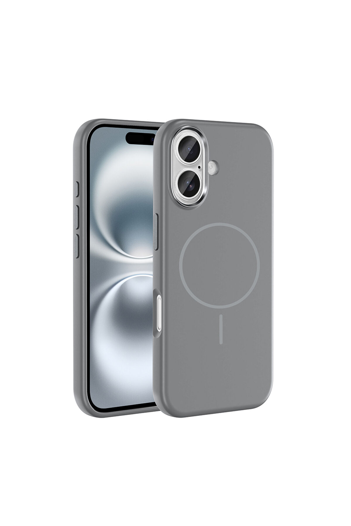 iPhone 16 Kılıf M-Safe Şarj Özellikli Metal Kamera Çerçeveli Zore Edi Silikon Kapak - Titanyum-Gri Altın