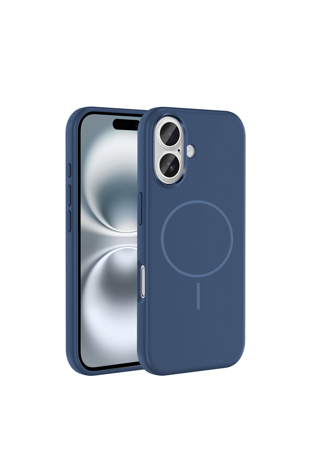 iPhone 16 Kılıf M-Safe Şarj Özellikli Metal Kamera Çerçeveli Zore Edi Silikon Kapak - Titanyum-Gri Lacivert