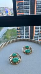 Taş Detaylı Varyantlı Vintage Gold Küpe Turkuaz