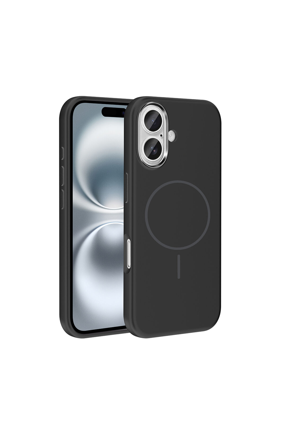 iPhone 16 Kılıf M-Safe Şarj Özellikli Metal Kamera Çerçeveli Zore Edi Silikon Kapak - Titanyum-Gri Siyah