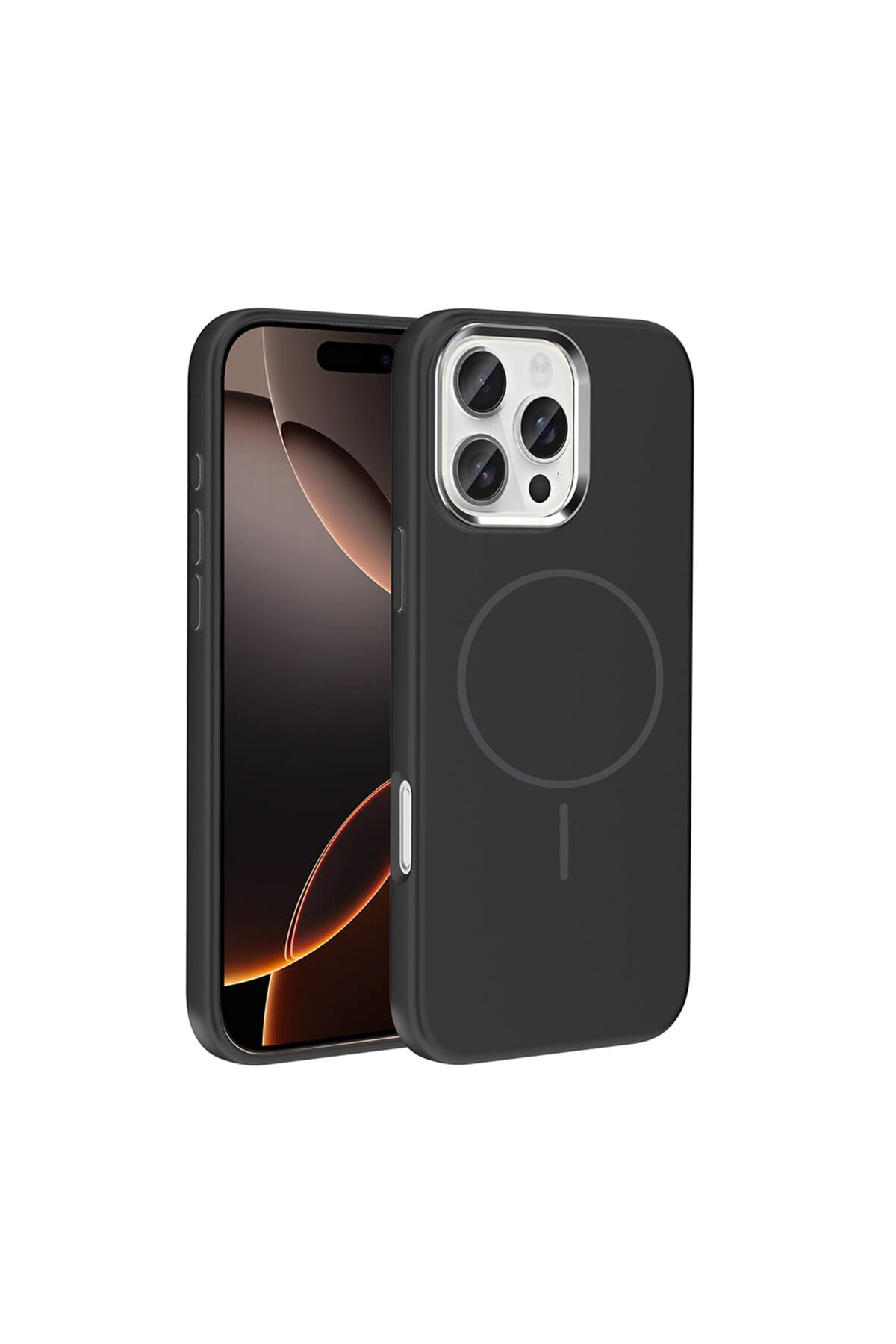 iPhone 16 Pro Kılıf M-Safe Şarj Özellikli Metal Kamera Çerçeveli Zore Edi Silikon Kapak - Siyah Siyah