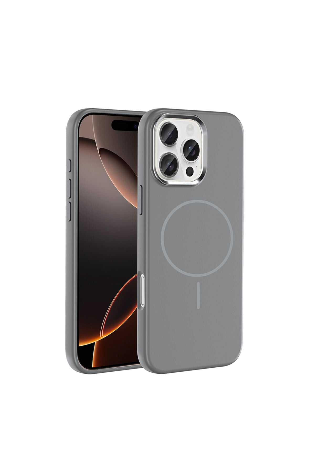 iPhone 16 Pro Kılıf M-Safe Şarj Özellikli Metal Kamera Çerçeveli Zore Edi Silikon Kapak - Siyah Gri