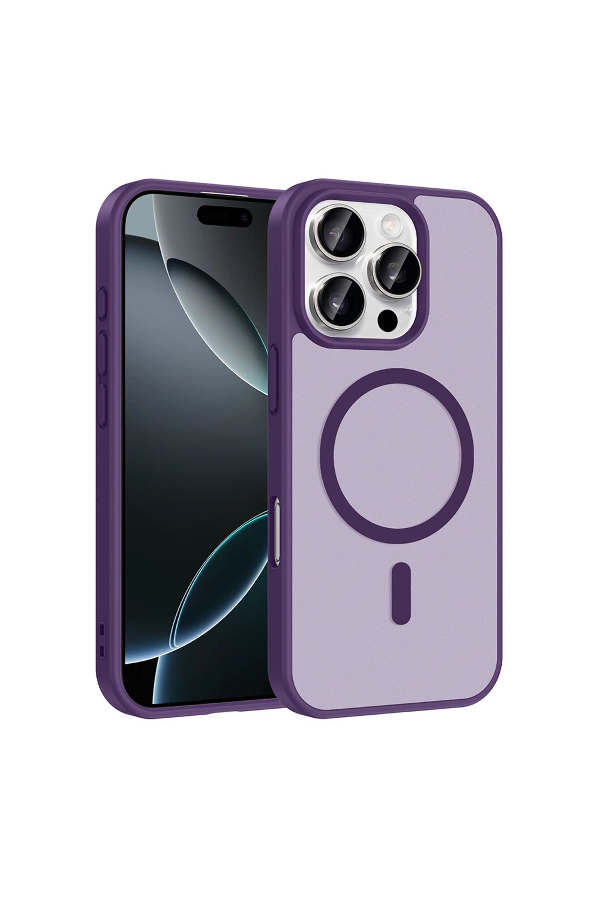 iPhone 16 Pro Max Kılıf M-safe Şarj Özellikli Zore Babet Kapak - Siyah Mor