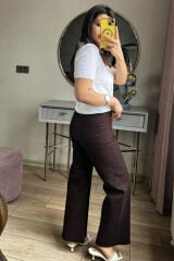 Yüksek Bel Geniş Paça Jean Pantolon Kahverengi - 42