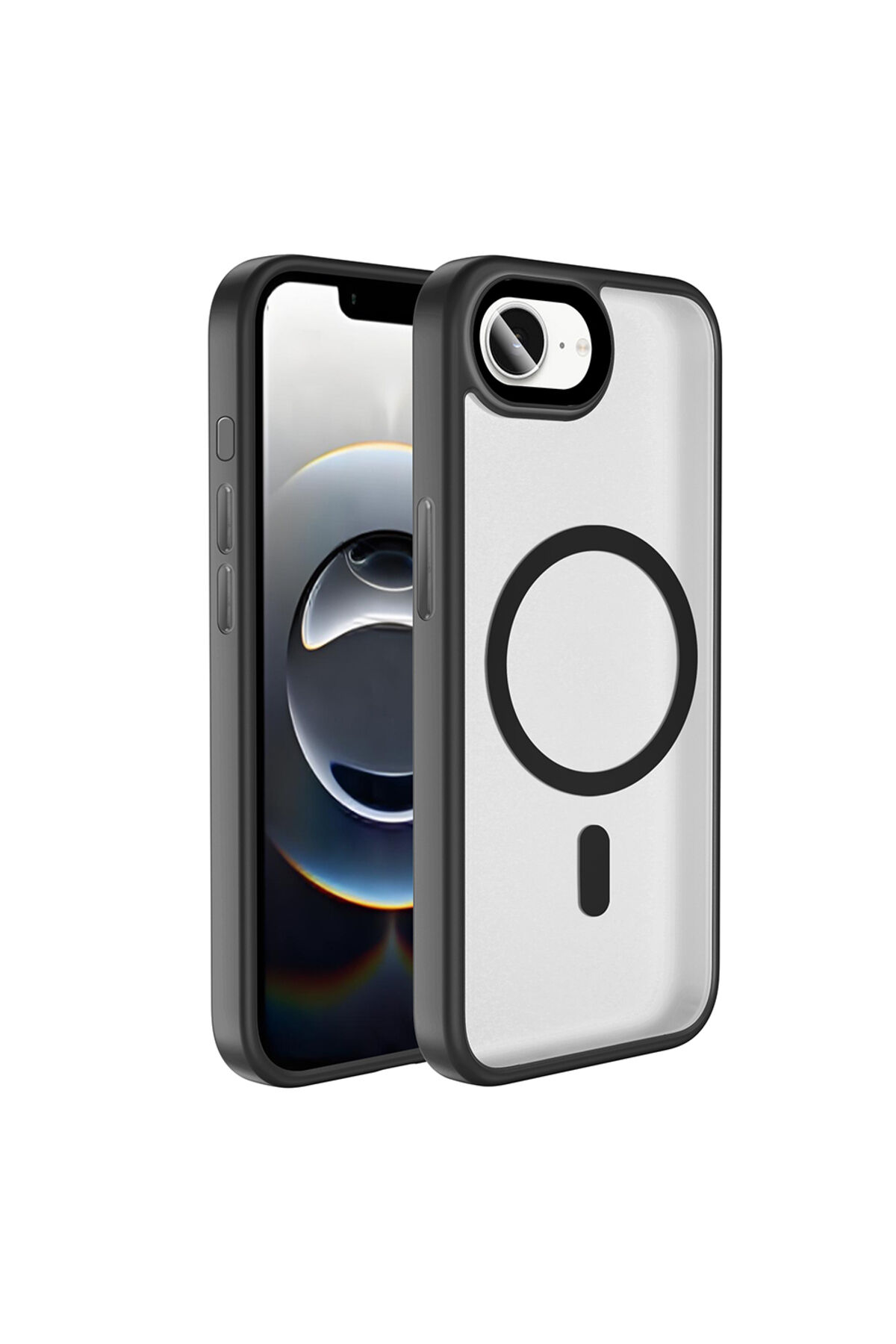 iPhone 17E Kılıf Mat Arka Yüzey Wireless Şarj Özellikli Zore Flet M-safe Kapak - Siyah Siyah