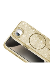 iPhone 17E Kılıf M-safe Şarj Özellikli Parlayan Simli Zore Okso Kapak - Derin Mor Mor