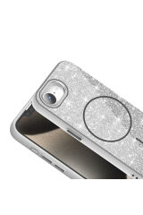 iPhone 17E Kılıf M-safe Şarj Özellikli Parlayan Simli Zore Okso Kapak - Derin Mor Altın