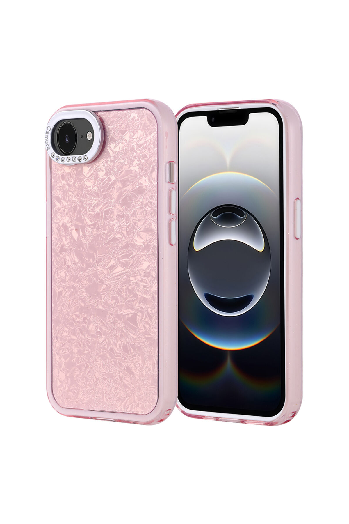 iPhone 17E Kılıf Taşlı Tasarımlı Zore Kapi Kapak - Siyah Pembe