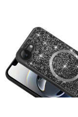 iPhone 17E Kılıf Pırlanta Tasarımlı M-safe Şarj Özellikli Zore Mozaik Silikon Kapak - Siyah Siyah