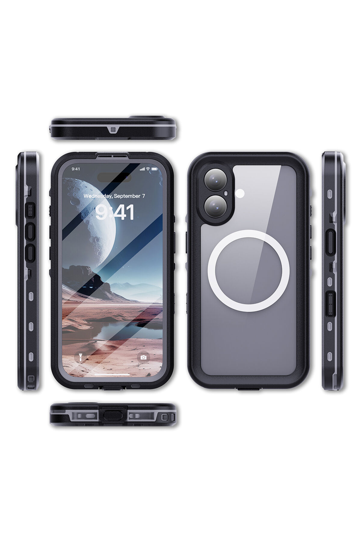 iPhone 16 Kılıf 1-1 Su Geçirmez Kılıf - Siyah Siyah