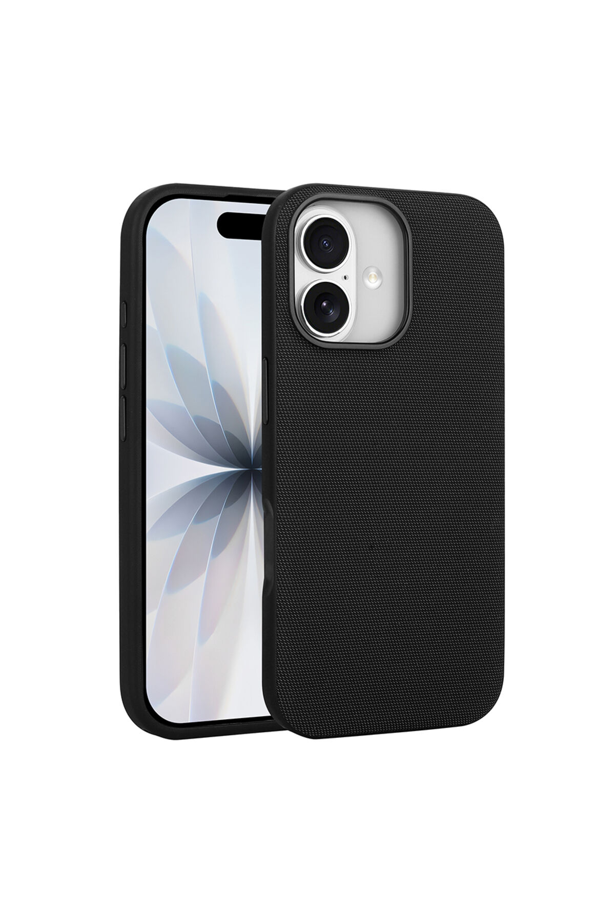 iPhone 16 Kılıf M-Safe Şarj Özellikli Kumaş Tasarımlı Zore Miami Sert PC Kapak - Siyah Siyah