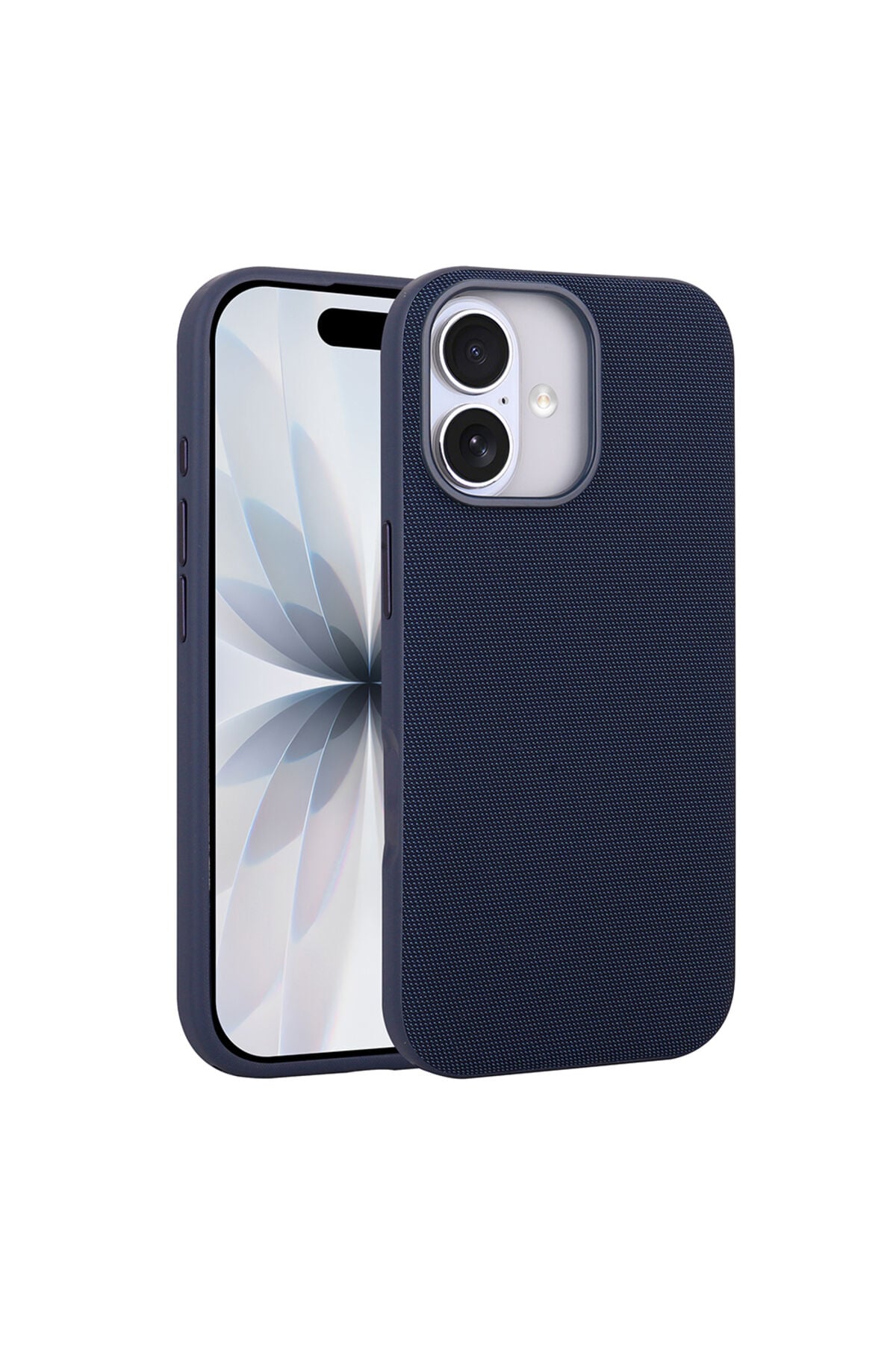 iPhone 16 Kılıf M-Safe Şarj Özellikli Kumaş Tasarımlı Zore Miami Sert PC Kapak - Siyah Lacivert