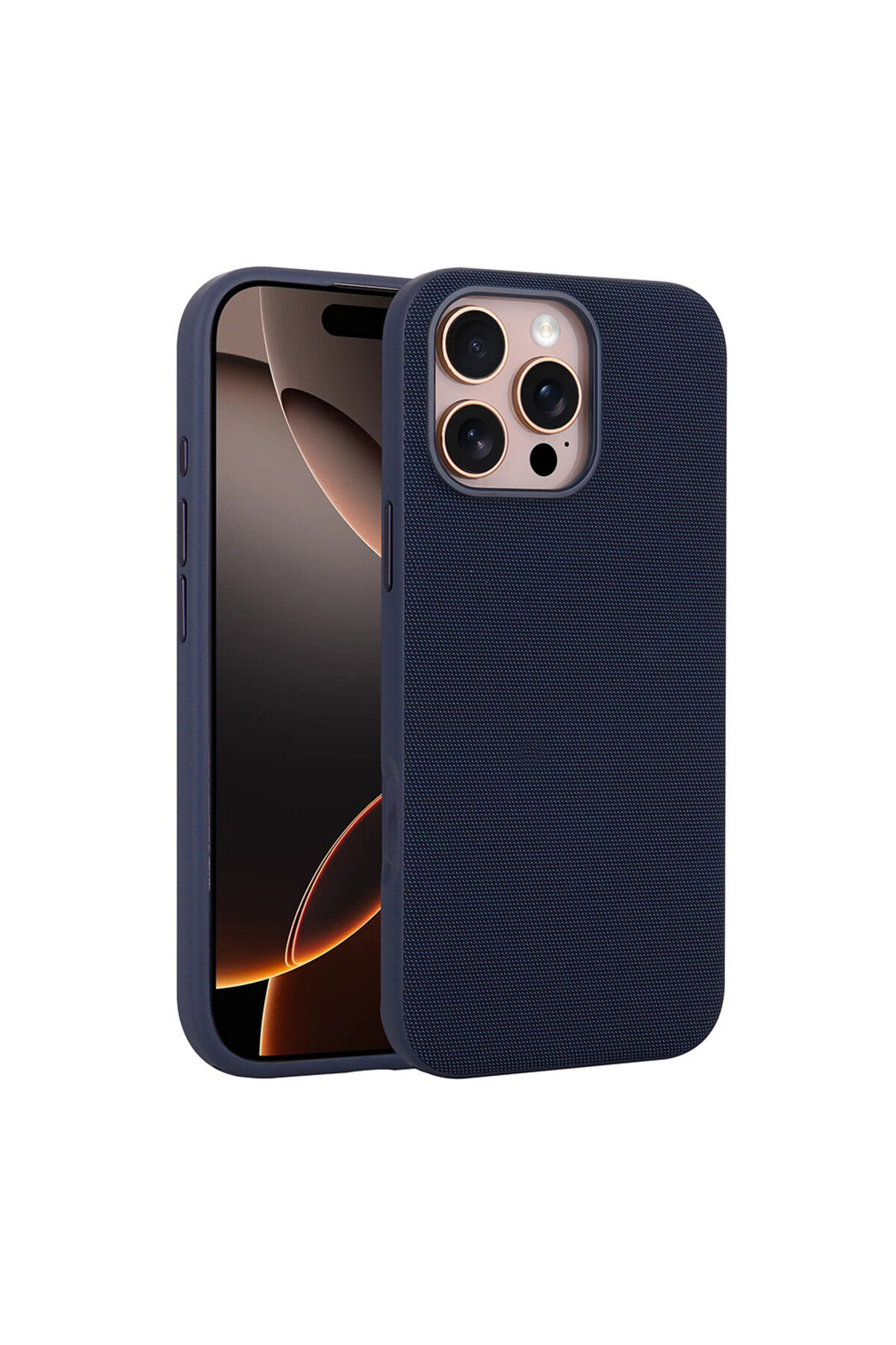 iPhone 16 Pro Kılıf M-Safe Şarj Özellikli Kumaş Tasarımlı Zore Miami Sert PC Kapak - Lacivert Lacivert