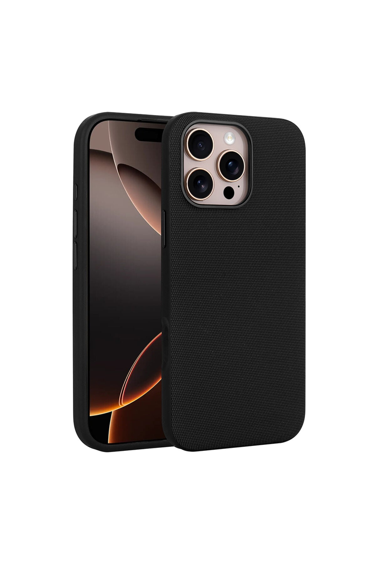 iPhone 16 Pro Kılıf M-Safe Şarj Özellikli Kumaş Tasarımlı Zore Miami Sert PC Kapak - Lacivert Siyah
