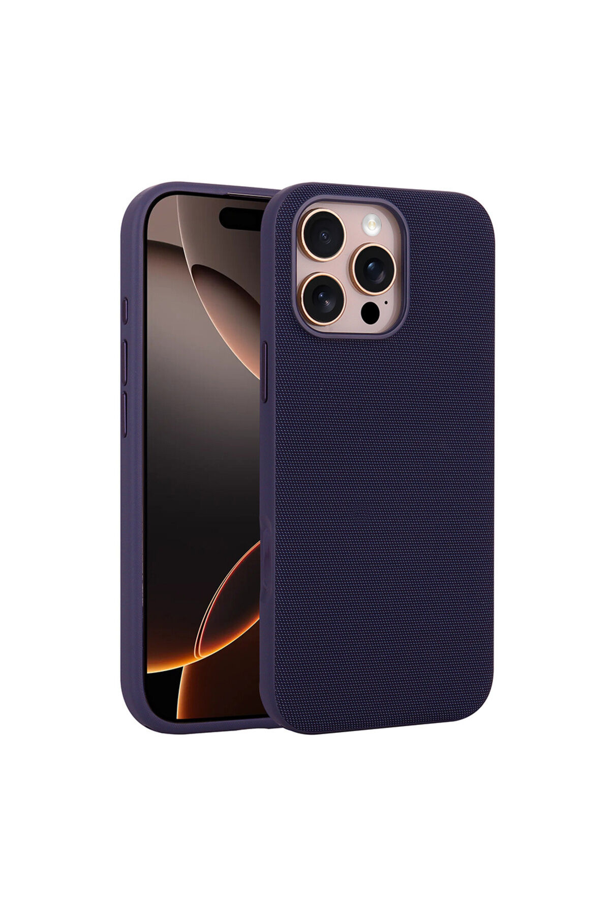 iPhone 16 Pro Max Kılıf M-Safe Şarj Özellikli Kumaş Tasarımlı CPPL Miami Sert PC Kapak - Siyah Mor