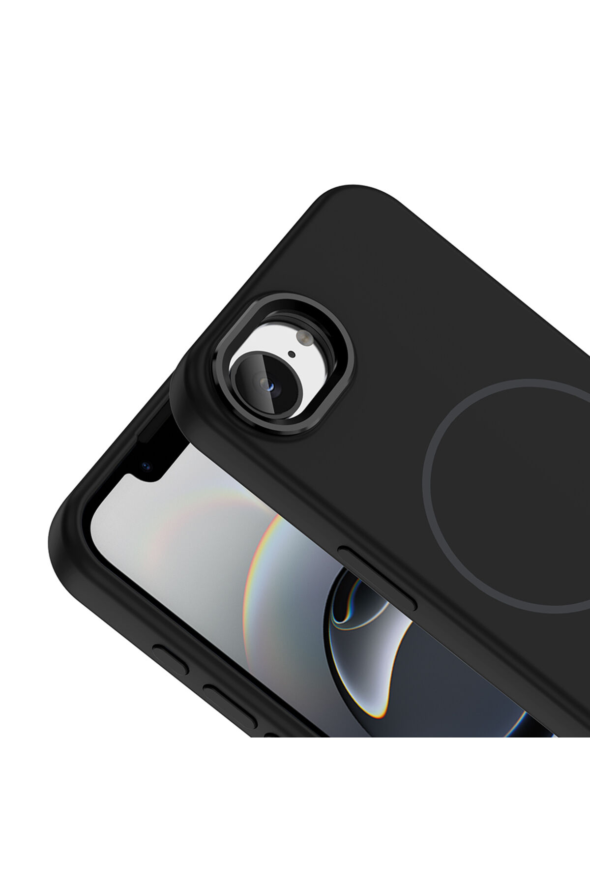 iPhone 16E Kılıf M-Safe Şarj Özellikli Metal Kamera Çerçeveli Edi Silikon Kapak Siyah