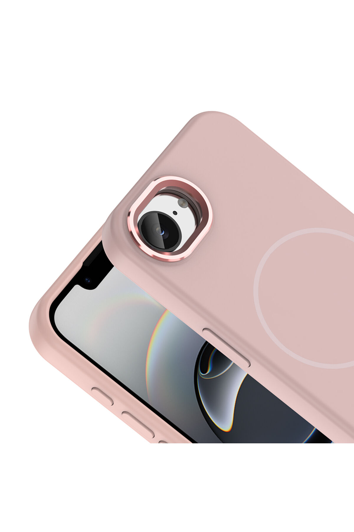 iPhone 16E Kılıf M-Safe Şarj Özellikli Metal Kamera Çerçeveli Edi Silikon Kapak Altın