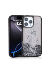 iPhone 16 Pro Kılıf Sıvılı Simli Şeffaf Arka Yüzey Zore Keto Silikon Kapak - Gümüş
