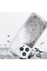 iPhone 16 Pro Kılıf Sıvılı Simli Şeffaf Arka Yüzey Zore Keto Silikon Kapak - Gümüş