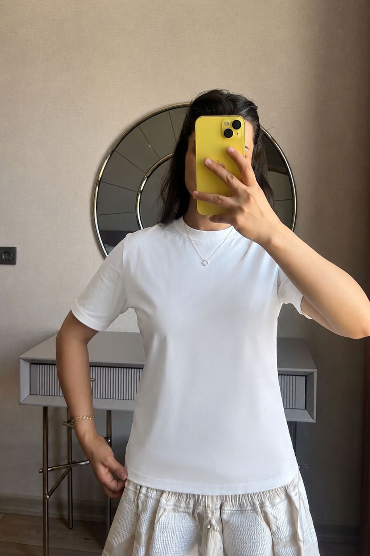 Bisiklet Yaka Basic Pamuklu T-Shirt L - Beyaz