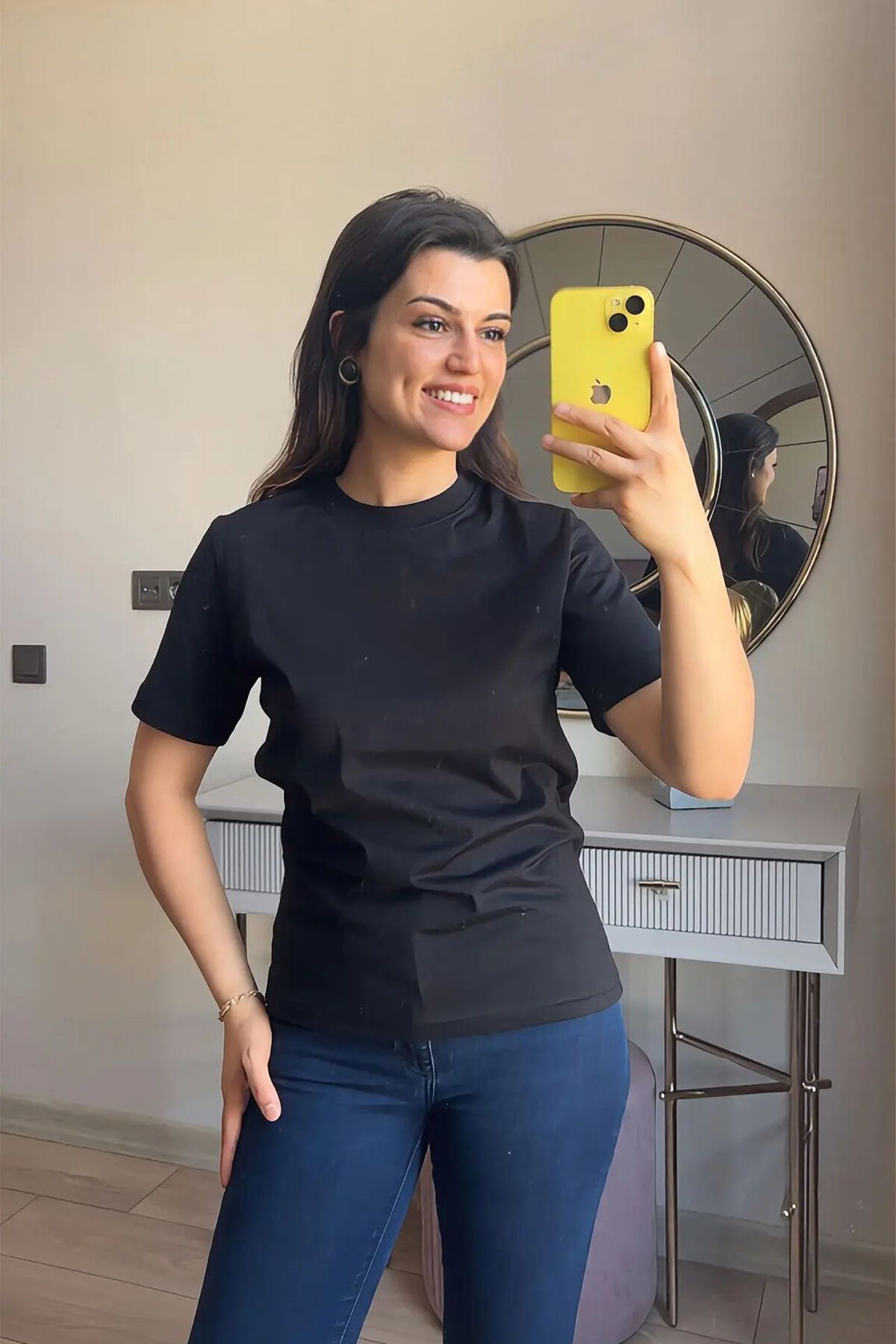 Bisiklet Yaka Basic Pamuklu T-Shirt L - Siyah