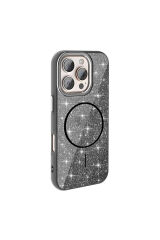 iPhone 16 Pro Max Kılıf Magsafe Şarj Özellikli Parlayan Simli Zore Okso Kapak - Beyaz